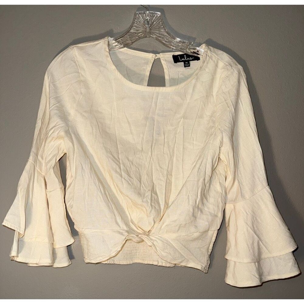 Lulu’s cream twist front flare half sleeve crop top Medium #721